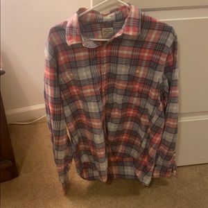 J Crew Men’s Flannel Large White/Grey/Pink